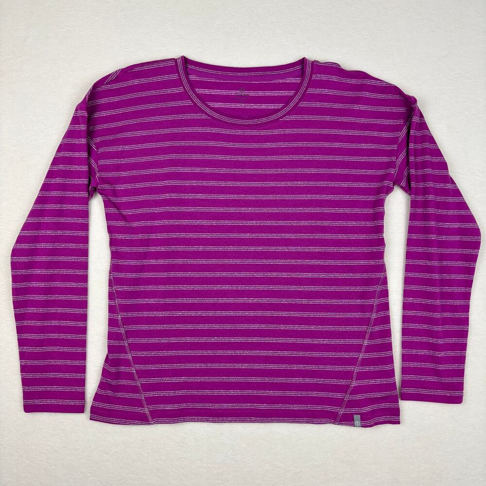 T by Talbots Purple Silver Shimmer Stripe Long Sleeve Top Cotton Modal Sz Small